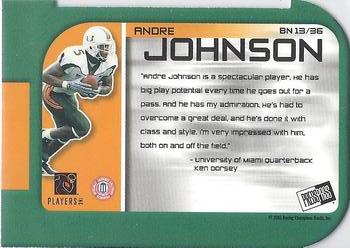 2003 Press Pass - Big Numbers #BN13 Andre Johnson Back