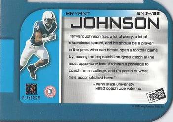 2003 Press Pass - Big Numbers #BN14 Bryant Johnson Back