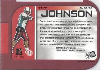 2003 Press Pass - Big Numbers #BN16 Teyo Johnson Back
