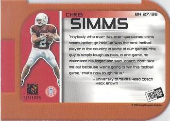 2003 Press Pass - Big Numbers #BN27 Chris Simms Back