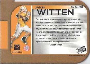 2003 Press Pass - Big Numbers #BN34 Jason Witten Back