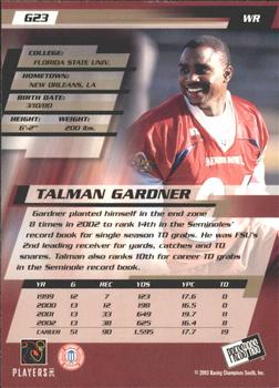 2003 Press Pass - Gold Zone #G23 Talman Gardner Back