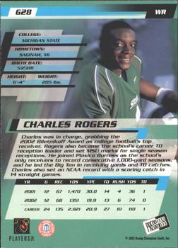 2003 Press Pass - Gold Zone #G28 Charles Rogers Back