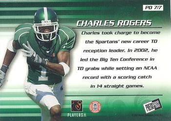 2003 Press Pass - Paydirt #PD7 Charles Rogers Back