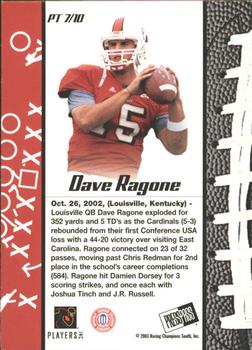 2003 Press Pass - Primetime #PT7 Dave Ragone Back