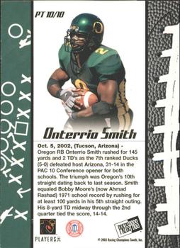 2003 Press Pass - Primetime #PT10 Onterrio Smith Back