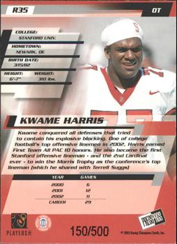 2003 Press Pass - Reflectors #R35 Kwame Harris Back