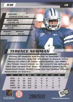 2003 Press Pass - Reflectors #R38 Terence Newman Back