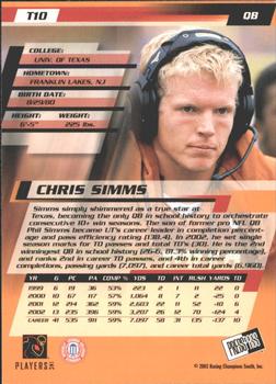 2003 Press Pass - Torquers #T10 Chris Simms Back
