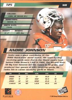2003 Press Pass - Torquers #T25 Andre Johnson Back
