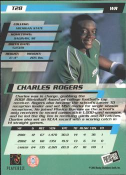 2003 Press Pass - Torquers #T28 Charles Rogers Back