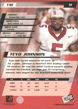 2003 Press Pass - Torquers #T30 Teyo Johnson Back