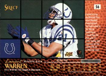 1996 Select #56 Lamont Warren Back