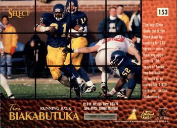1996 Select #153 Tim Biakabutuka Back