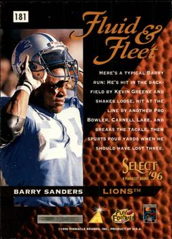 1996 Select #181 Barry Sanders Back