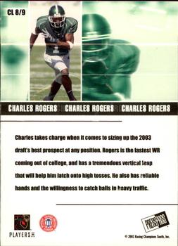 2003 Press Pass JE - Class of 2003 #CL8 Charles Rogers Back