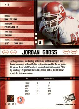 2003 Press Pass JE - Retail #R12 Jordan Gross Back