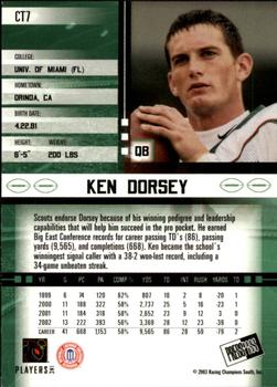 2003 Press Pass JE - Tin #CT7 Ken Dorsey Back