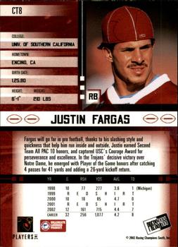 2003 Press Pass JE - Tin #CT8 Justin Fargas Back