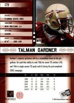 2003 Press Pass JE - Tin #CT9 Talman Gardner Back