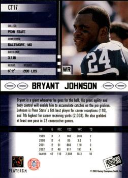 2003 Press Pass JE - Tin #CT17 Bryant Johnson Back