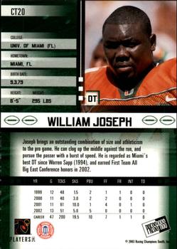 2003 Press Pass JE - Tin #CT20 William Joseph Back