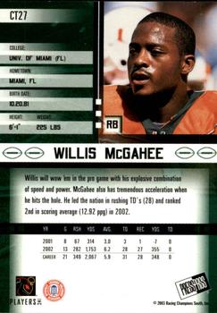 2003 Press Pass JE - Tin #CT27 Willis McGahee Back
