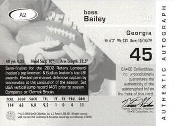 2003 SAGE - Autographs Red #A2 Boss Bailey Back