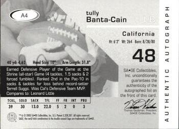 2003 SAGE - Autographs Red #A4 Tully Banta-Cain Back
