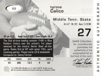 2003 SAGE - Autographs Red #A9 Tyrone Calico Back