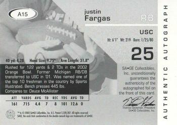 2003 SAGE - Autographs Red #A15 Justin Fargas Back
