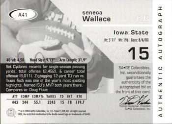 2003 SAGE - Autographs Red #A41 Seneca Wallace Back