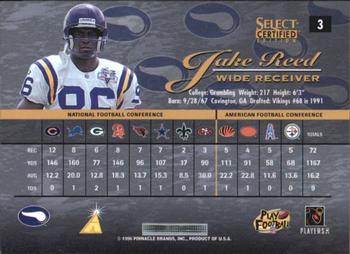 1996 Select Certified #3 Jake Reed Back