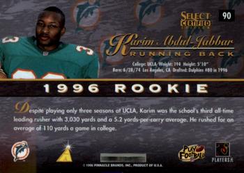 1996 Select Certified #90 Karim Abdul-Jabbar Back