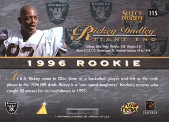 1996 Select Certified #115 Rickey Dudley Back