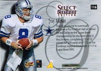 1996 Select Certified #116 Troy Aikman Back