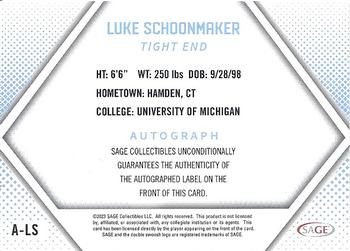 2023 SAGE HIT - Autographs Purple #A-LS Luke Schoonmaker Back