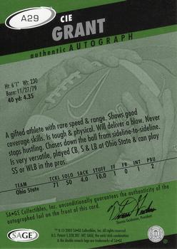 2003 SAGE HIT - Autographs Emerald #A29 Cie Grant Back