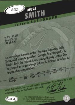 2003 SAGE HIT - Autographs Emerald #A32 Musa Smith Back