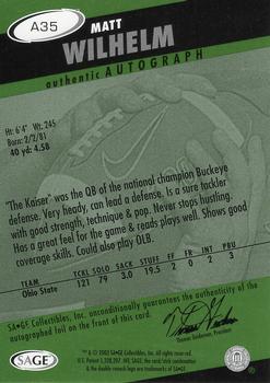 2003 SAGE HIT - Autographs Emerald #A35 Matt Wilhelm Back
