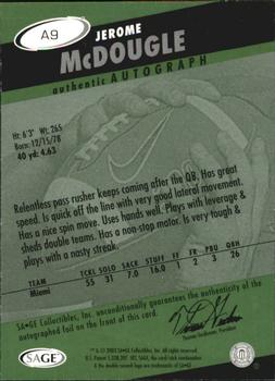 2003 SAGE HIT - Autographs Silver #A9 Jerome McDougle Back