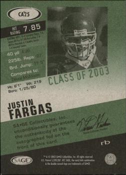2003 SAGE HIT - Class of 2003 Autographs #CA25 Justin Fargas Back