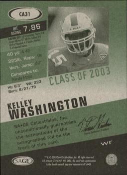 2003 SAGE HIT - Class of 2003 Autographs #CA31 Kelley Washington Back