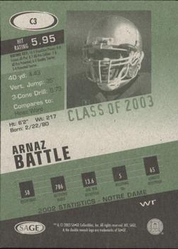 2003 SAGE HIT - Class of 2003 Emerald #C3 Arnaz Battle Back