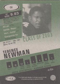 2003 SAGE HIT - Class of 2003 Emerald #C4 Terence Newman Back