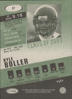 2003 SAGE HIT - Class of 2003 Emerald #C7 Kyle Boller Back