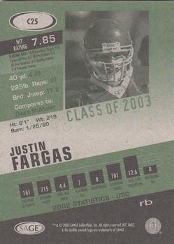 2003 SAGE HIT - Class of 2003 Emerald #C25 Justin Fargas Back