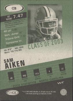 2003 SAGE HIT - Class of 2003 Emerald #C28 Sam Aiken Back