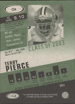 2003 SAGE HIT - Class of 2003 Emerald #C34 Terry Pierce Back