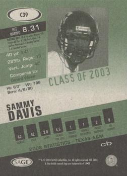 2003 SAGE HIT - Class of 2003 Emerald #C39 Sammy Davis Back